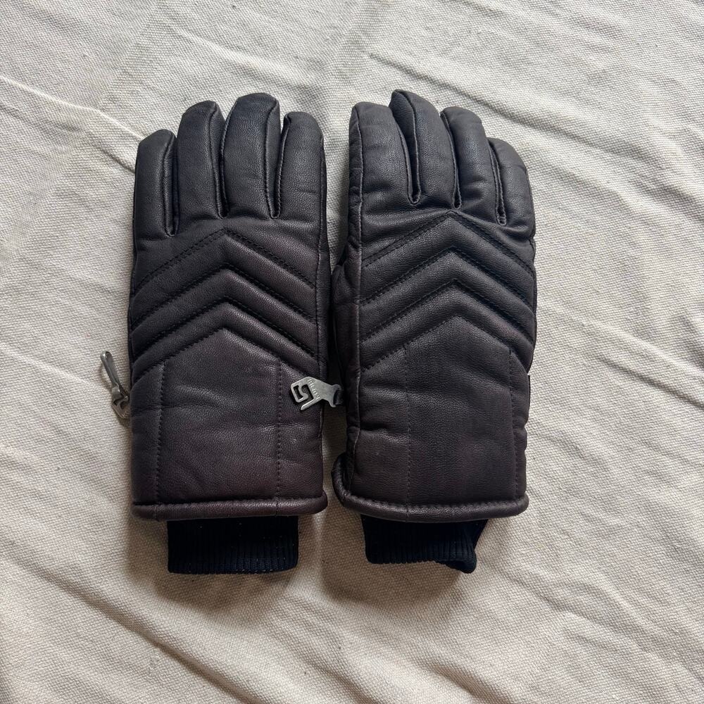 Vintage Kombi Magic Leather Ski Gloves Men's S Thinsulate Quilted Chevron Black
